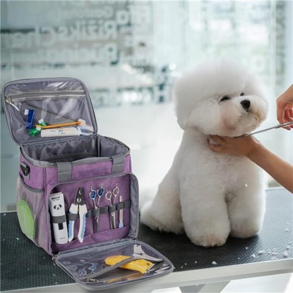 Pet Grooming Bag, Dog Grooming Supplies Organizer Tote Bag, Purple - Picture 2 of 7